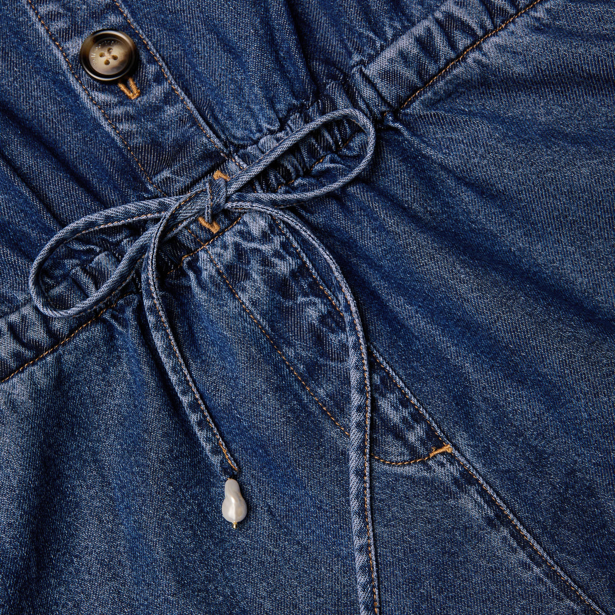 Mavi Rahat Kesim Denim Tulum