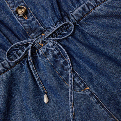 Mavi Rahat Kesim Denim Tulum