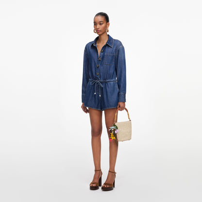 Mavi Rahat Kesim Denim Tulum