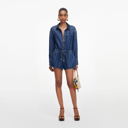 Mavi Rahat Kesim Denim Tulum