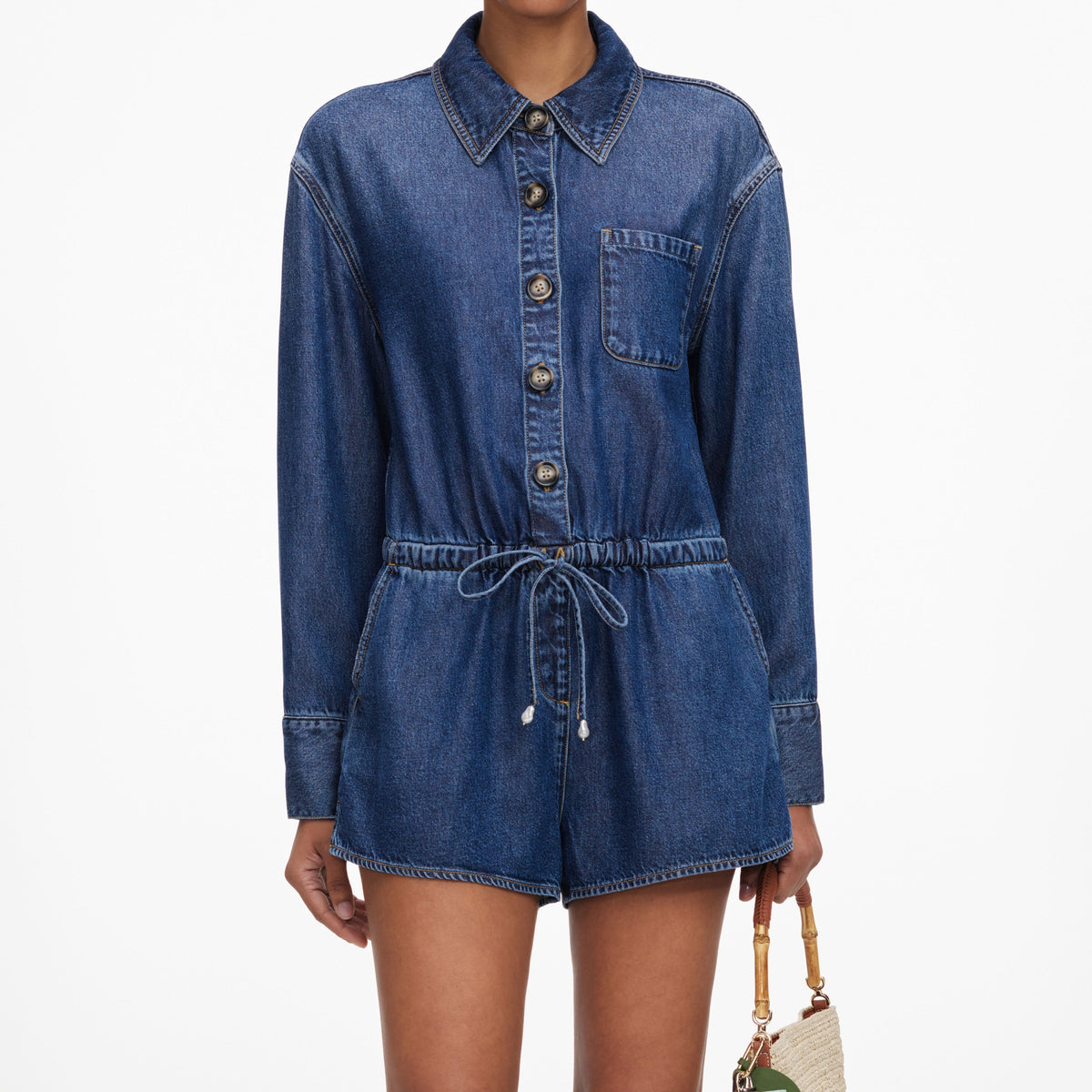 Mavi Rahat Kesim Denim Tulum