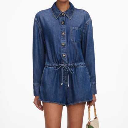 Mavi Rahat Kesim Denim Tulum