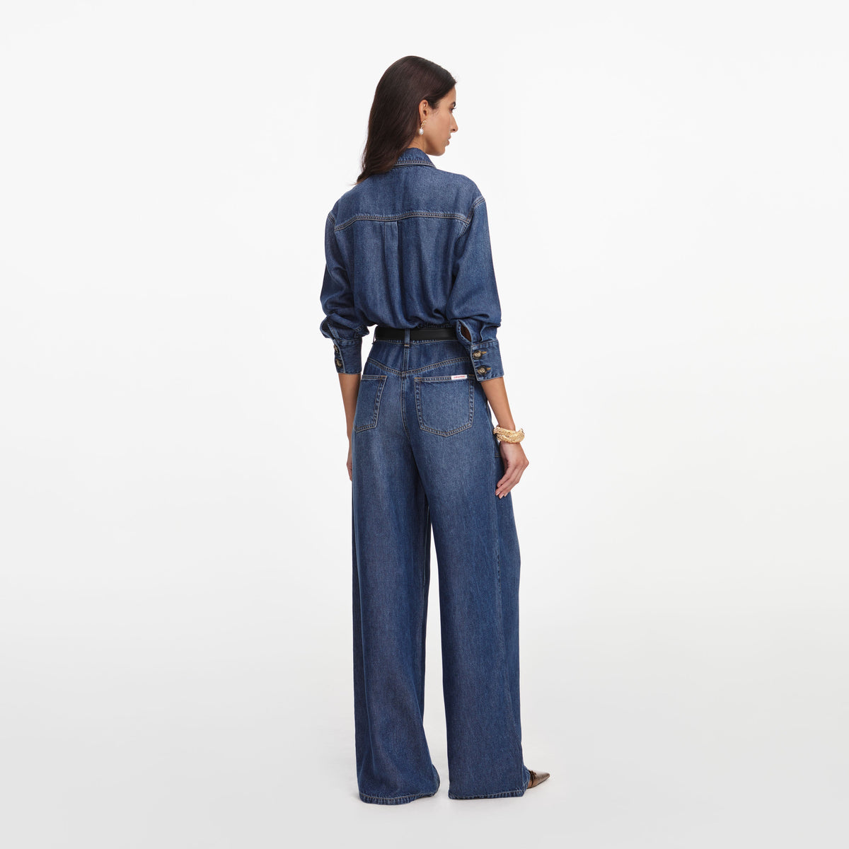 Mavi Kemer Detaylı Denim Tulum