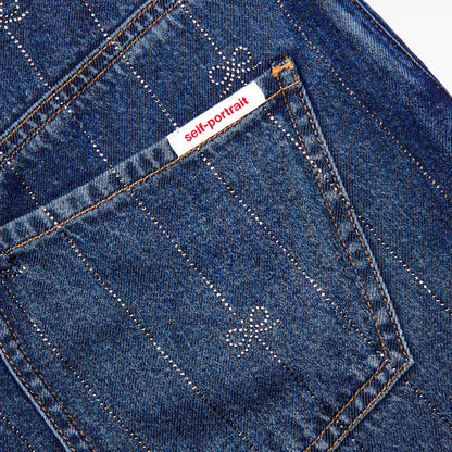 Mavi Taş Detaylı Yüksek Bel Denim Şort