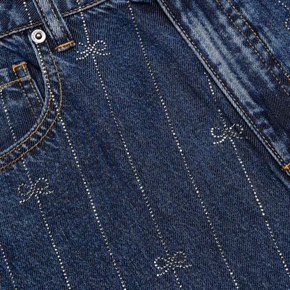Mavi Taş Çizgili Denim Jean Pantolon