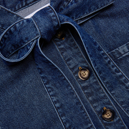 Mavi Fiyonk Yaka Detaylı Denim Gömlek