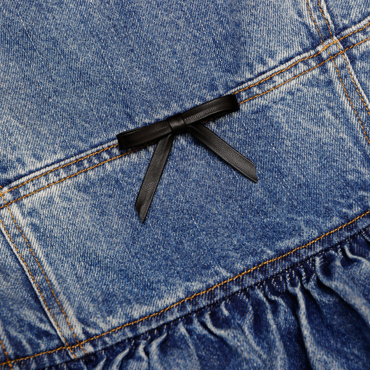 Mavi Fiyonk Detaylı Kloş Peplum Mini Denim Elbise