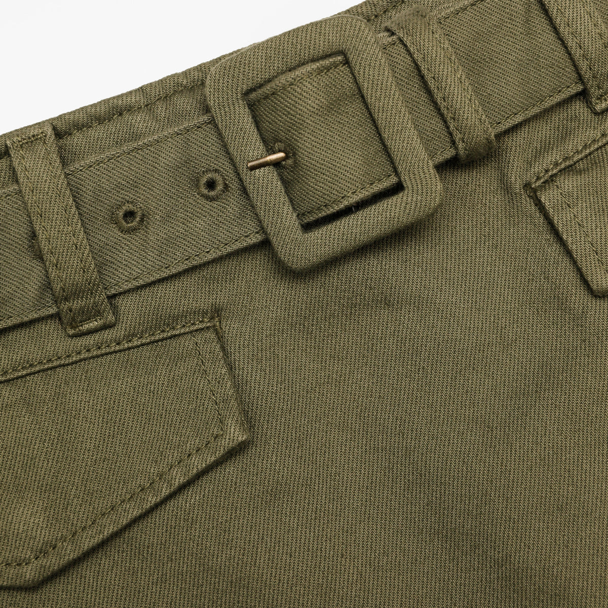 Haki Denim Kemer Detaylı Mini Şort Etek