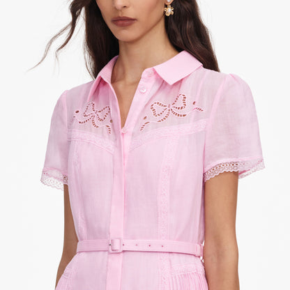 Pembe İşlemeli Midi Elbise