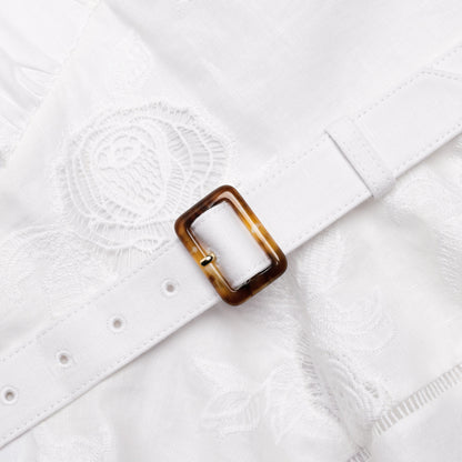 Beyaz Keten Karışımlı Peplum Mini Elbise