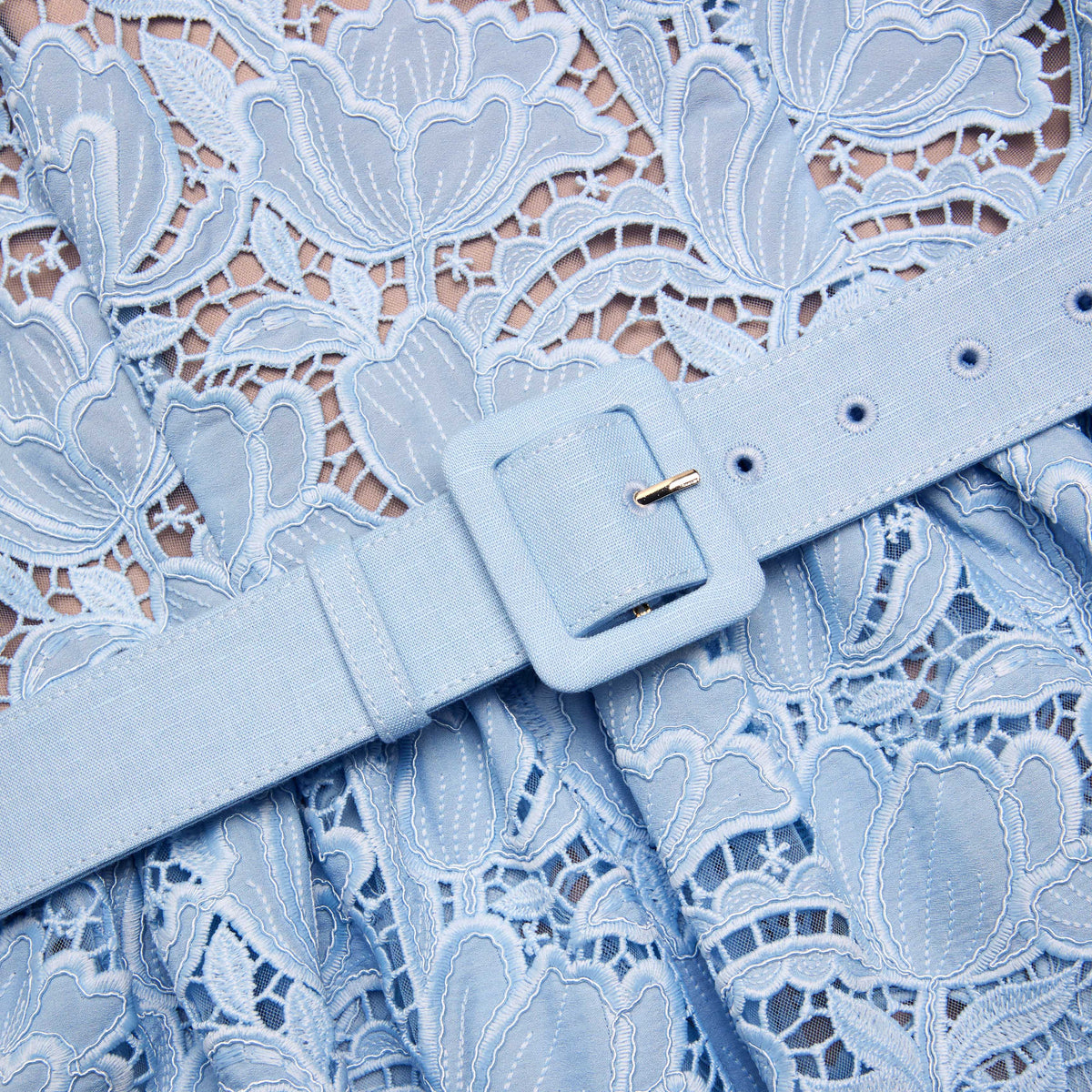 Mavi Dantel ve Peplum Detaylı Midi Elbise