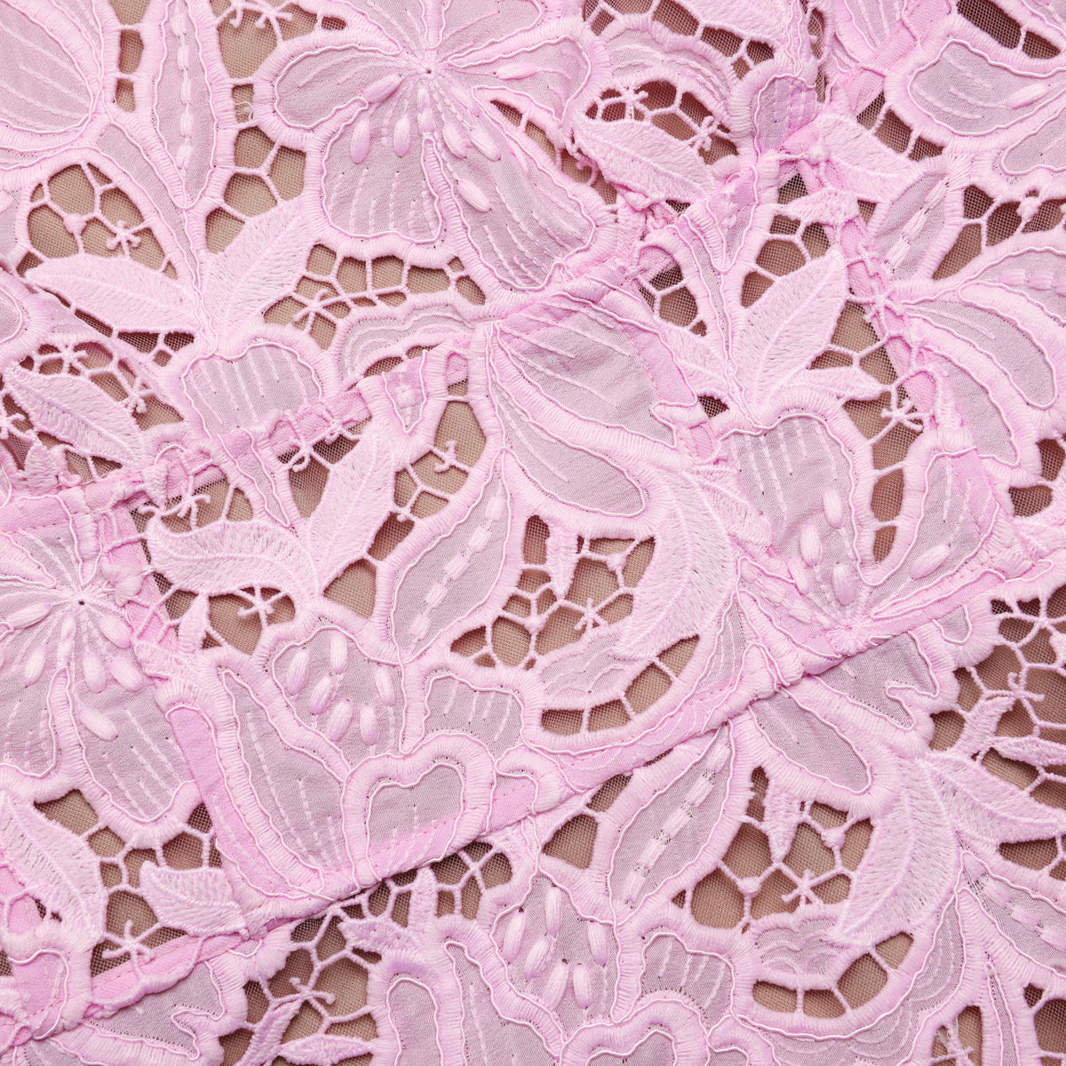 Pembe Dantel Geniş Etekli Mini Elbise