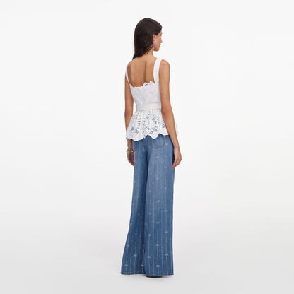 Beyaz Dantel Peplum Üst