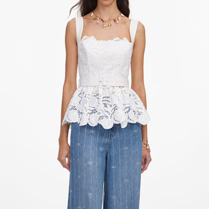 Beyaz Dantel Peplum Üst