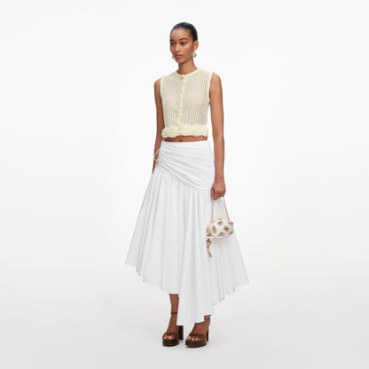 Sarı Çiçek ve Tığ İşi Detaylı Triko Crop Top