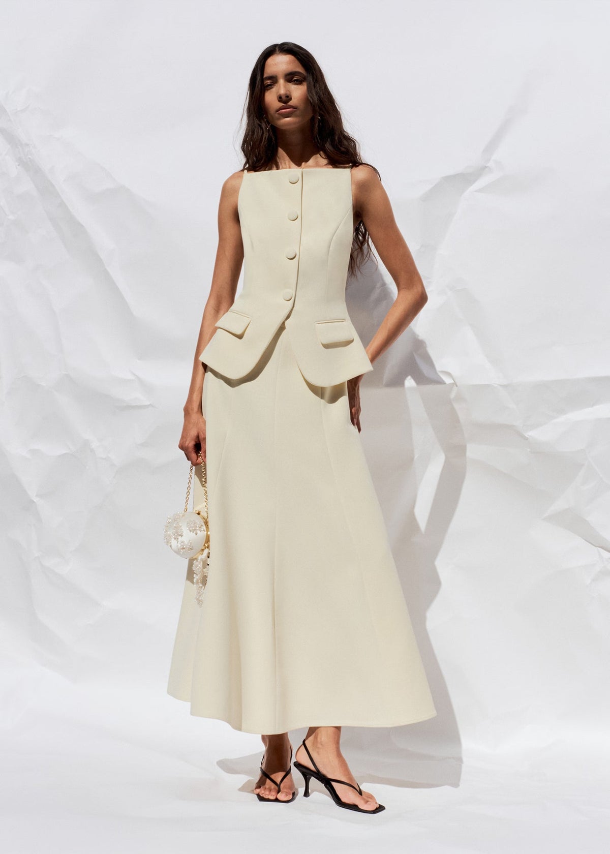 Sarı Krep Peplum Midi Elbise