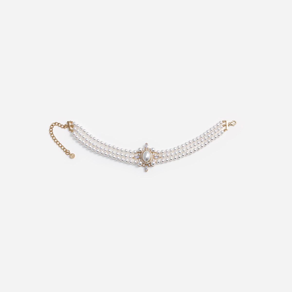 Altın İnci ve Kristal Detaylı Choker Kolye