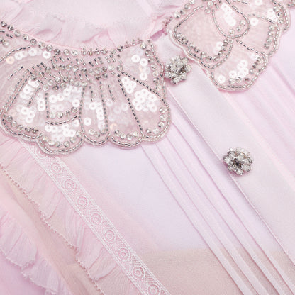 Pembe Pilili Jorjet Midi Elbise