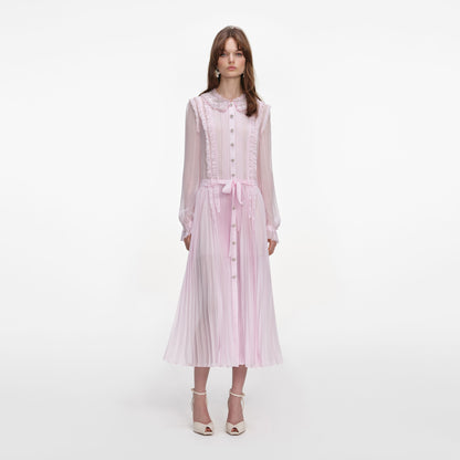 Pembe Pilili Jorjet Midi Elbise