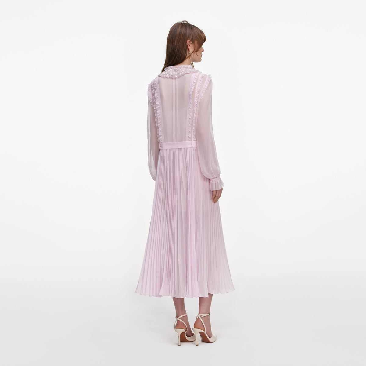 Pembe Pilili Jorjet Midi Elbise