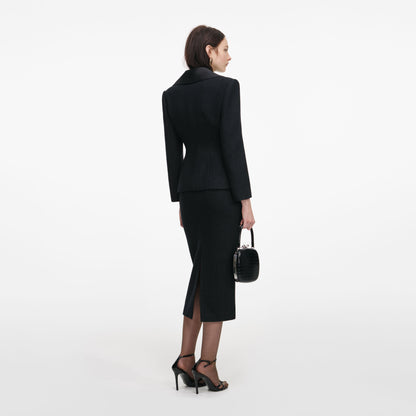 Siyah Yün Karışımlı Blazer Detaylı Midi Elbise