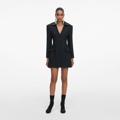 Siyah Yün Blazer Detaylı Mini Elbise