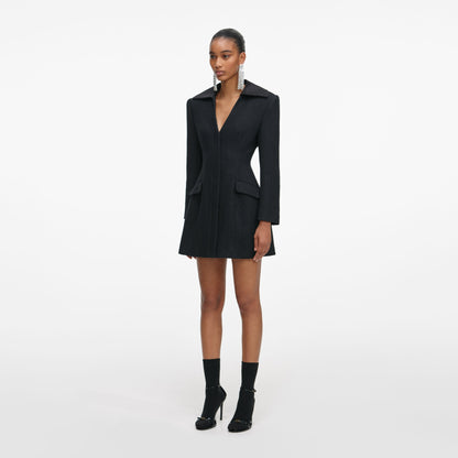 Siyah Yün Blazer Detaylı Mini Elbise