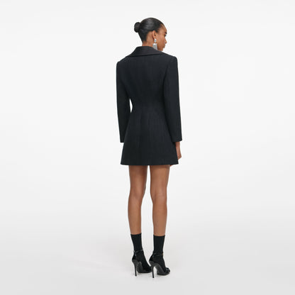 Siyah Yün Blazer Detaylı Mini Elbise