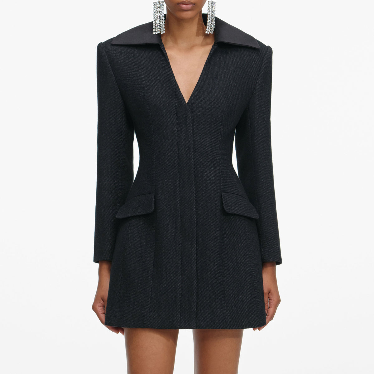 Siyah Yün Blazer Detaylı Mini Elbise