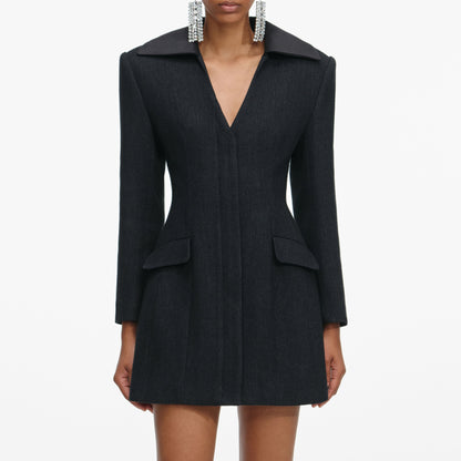 Siyah Yün Blazer Detaylı Mini Elbise