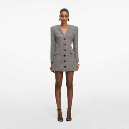 Monokrom Ekose Blazer Mini Elbise