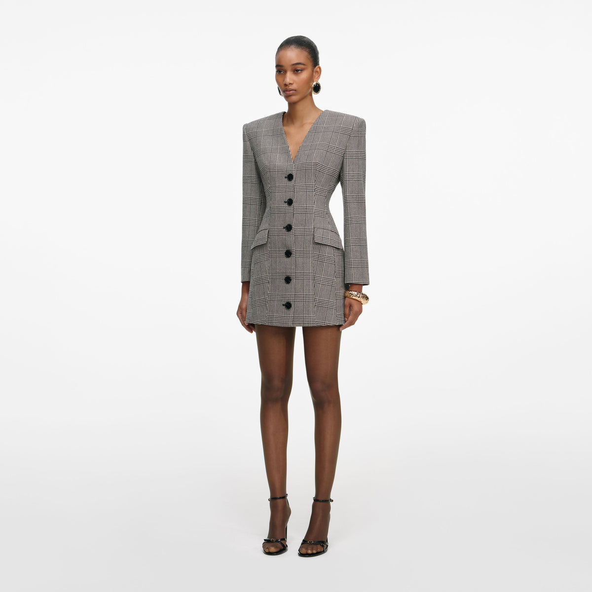 Monokrom Ekose Blazer Mini Elbise