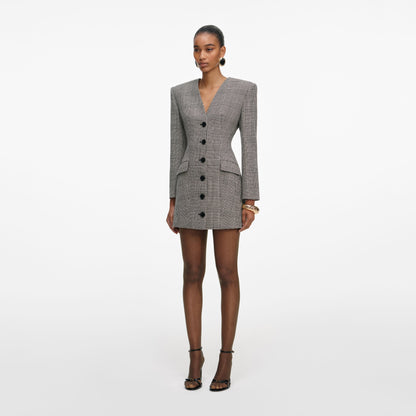 Monokrom Ekose Blazer Mini Elbise