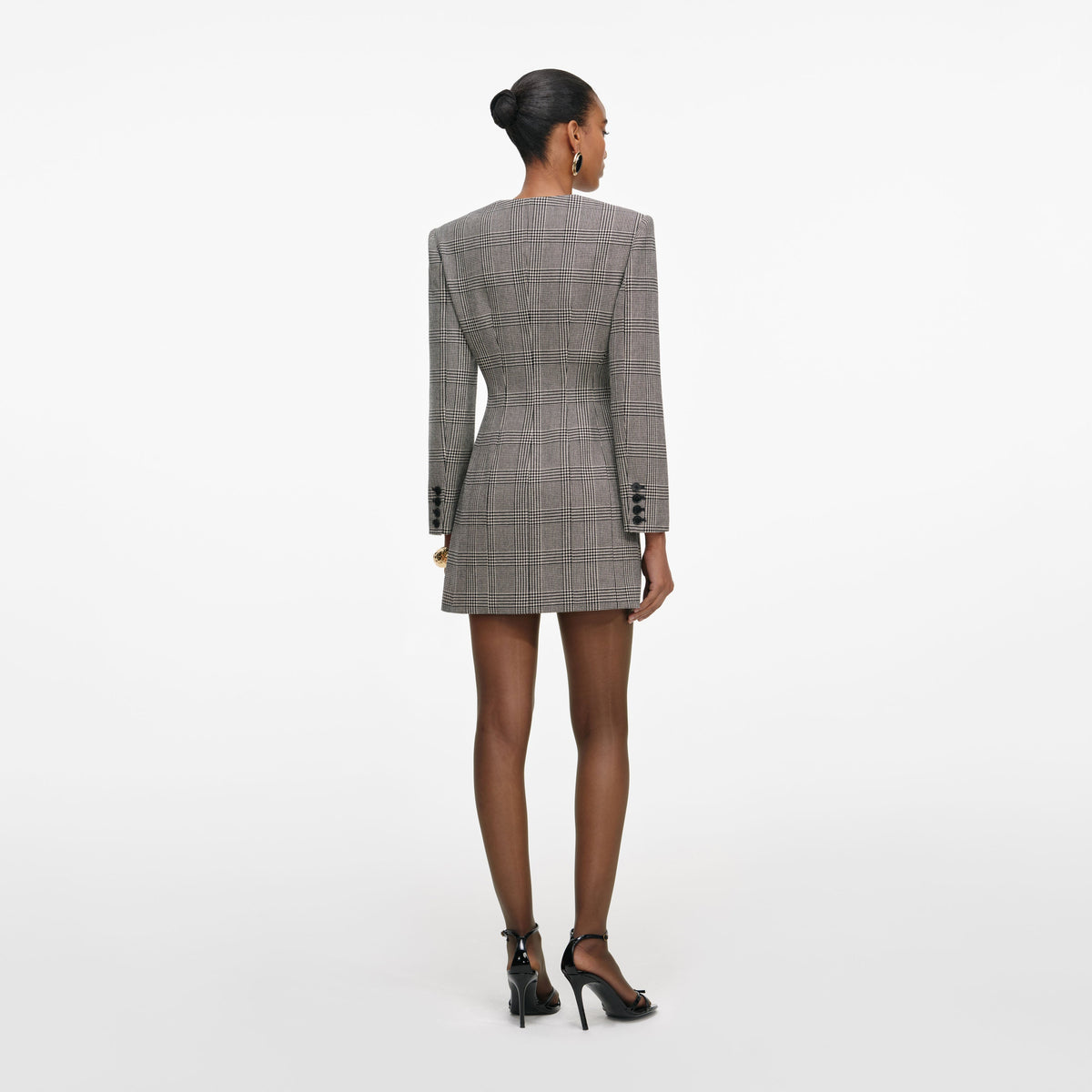 Monokrom Ekose Blazer Mini Elbise
