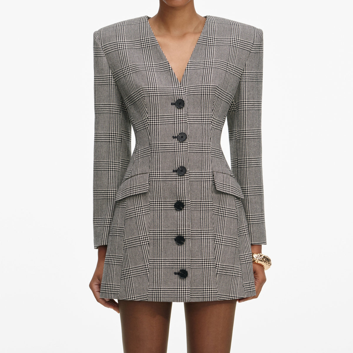 Monokrom Ekose Blazer Mini Elbise