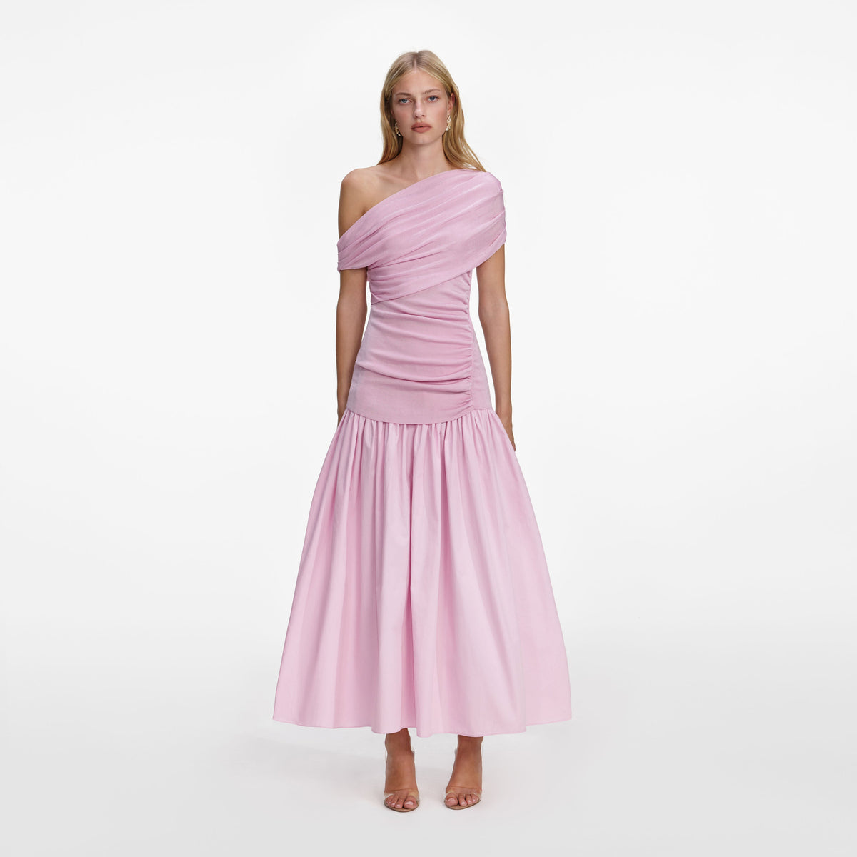 Pembe Dökümlü Triko Midi Elbise