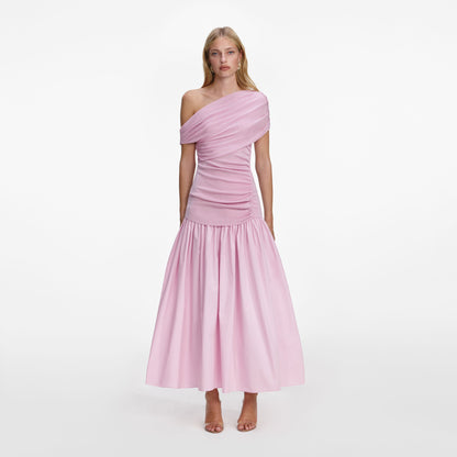 Pembe Dökümlü Triko Midi Elbise