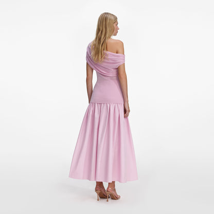 Pembe Dökümlü Triko Midi Elbise
