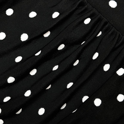 Monokrom Puantiye ve Drape Detaylı Triko Mini Elbise