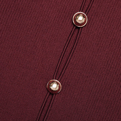 Bordo Pencere ve Altın Düğme Detaylı Triko Üst