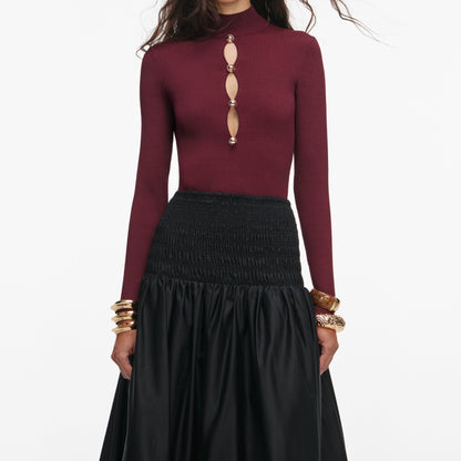 Siyah Büzgü Detaylı Pamuk Midi Etek