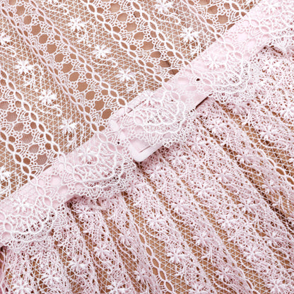 Pembe Organze Dantel Midi Elbise