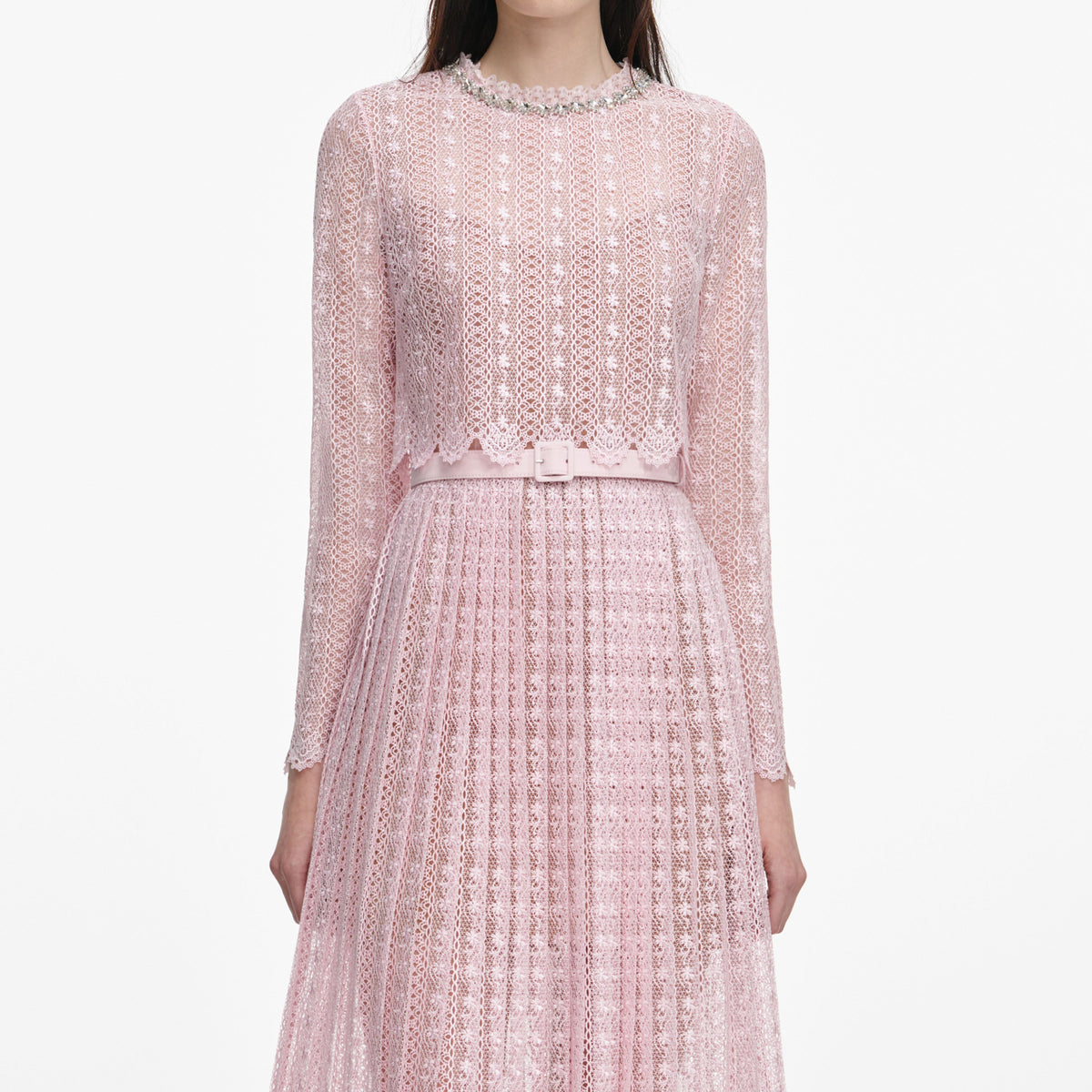 Pembe Organze Dantel Midi Elbise