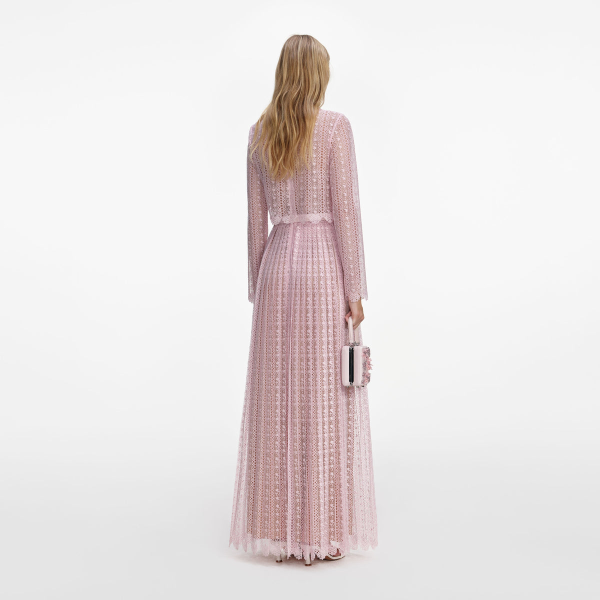 Pembe Organze Dantel Detaylı Maxi Elbise
