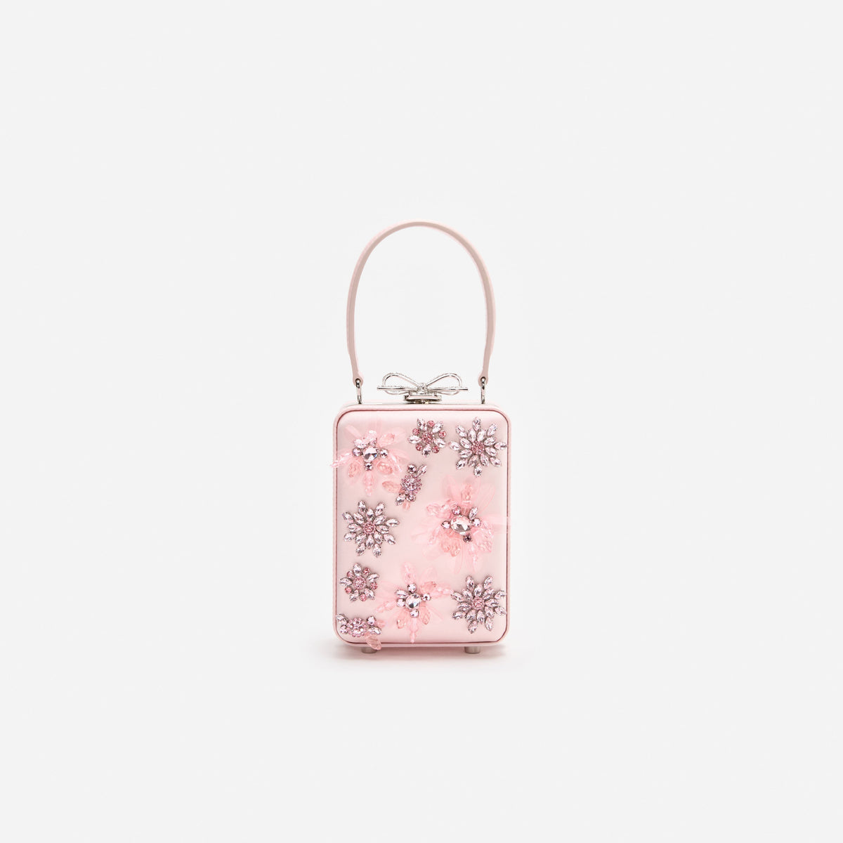 Pembe Çiçek Boncuklu Saten Mikro Çanta