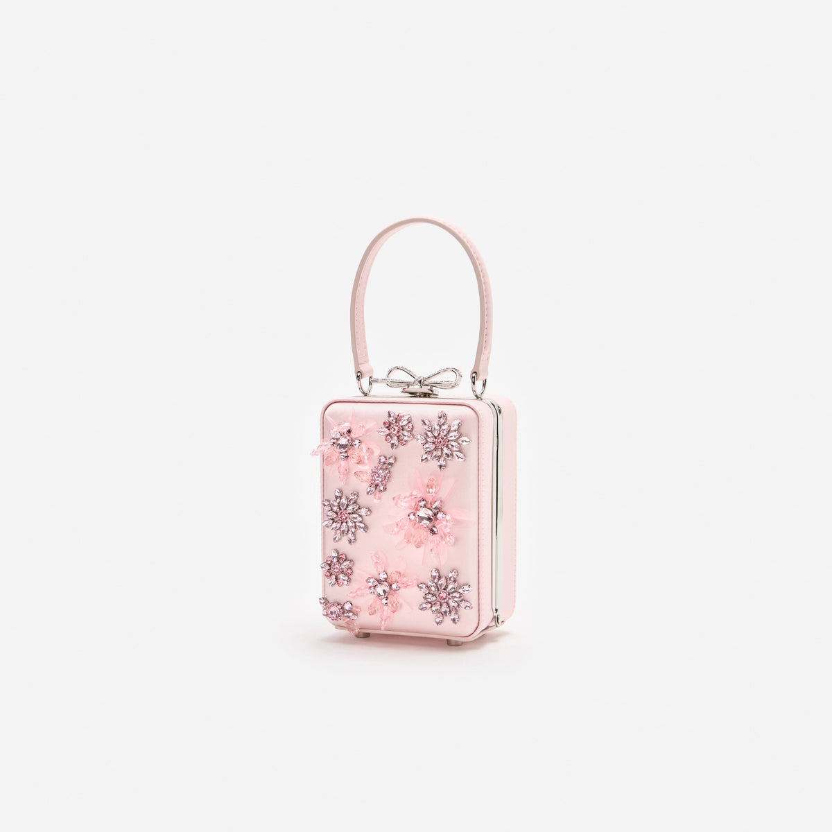 Pembe Çiçek Boncuklu Saten Mikro Çanta