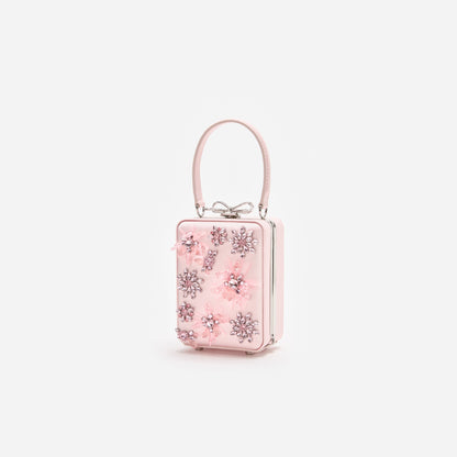 Pembe Çiçek Boncuklu Saten Mikro Çanta