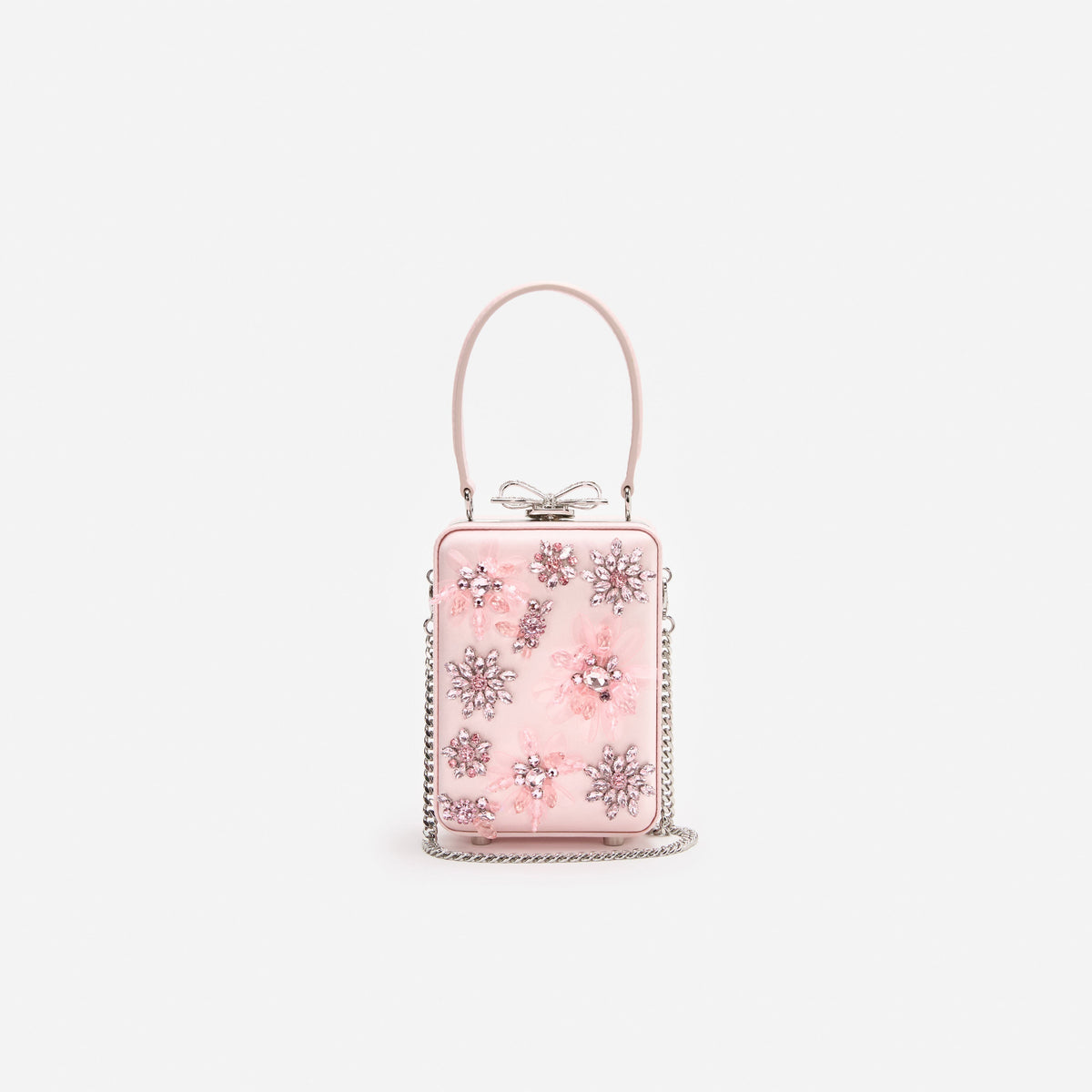 Pembe Çiçek Boncuklu Saten Mikro Çanta