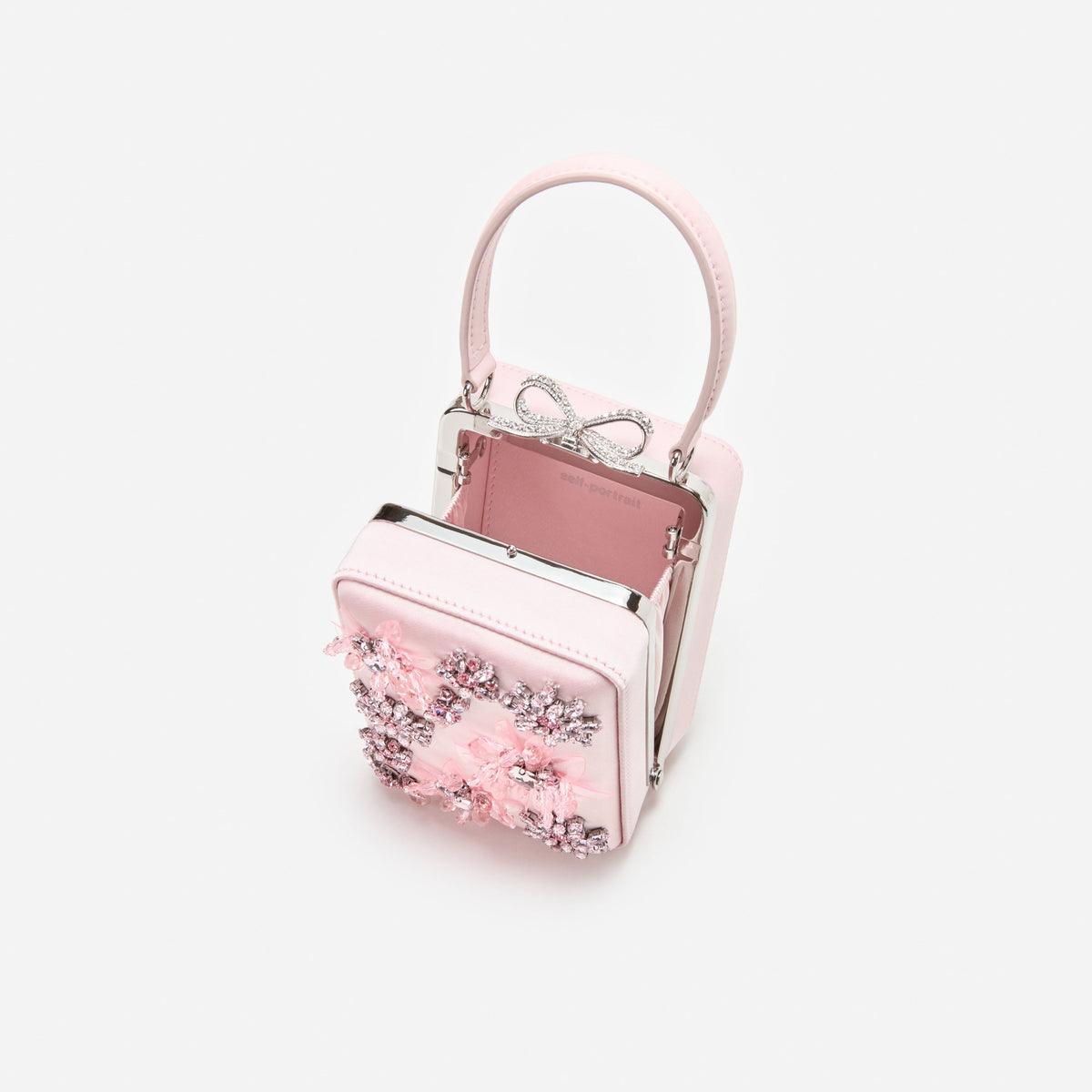 Pembe Çiçek Boncuklu Saten Mikro Çanta