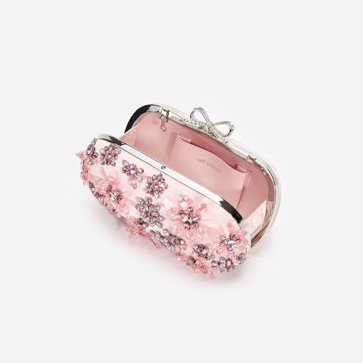 Pembe Saten Kristal Çiçekli Mini Clutch Çanta